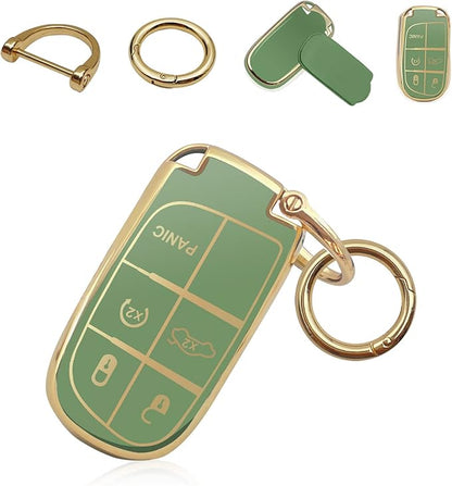 for Jeep Key Fob Cover Keychain Soft Full Protection Key Case Shell, Car Accessories for Man,Girls, Women, Compatible with Jeep Smart Key 3 4 5 Buttons Protector(Green)