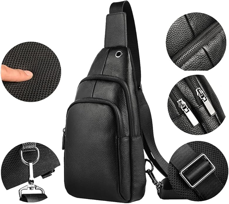 Hebetag Leather Sling Bag Crossbody Backpack for Men Women Travel Outdoor Camping