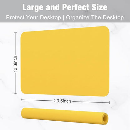 Hsurbtra Desk Pad, 23.6" x 13.8" PU Leather Desk Mat, M Extended Mouse Pad, Waterproof Desktop Blotter Protector, Non-Slip Ultra Thin Small Laptop Keyboard Writing Mat for Office Home, Yellow