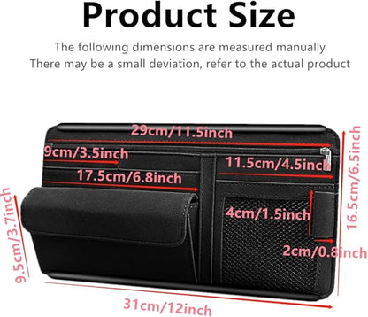 Car Sun Visor Organizer Glasses Case Storage Pocket Organizer with Multi-Pocket Net Zipper Pouch Sunglass Holder for Car Truck SUV (Black)