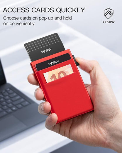 YESIIW Credit Card Holder Wallet for Men RFID Blocking Slim Minimalist Metal Wallet with Money Pocket Contactless Card Protector