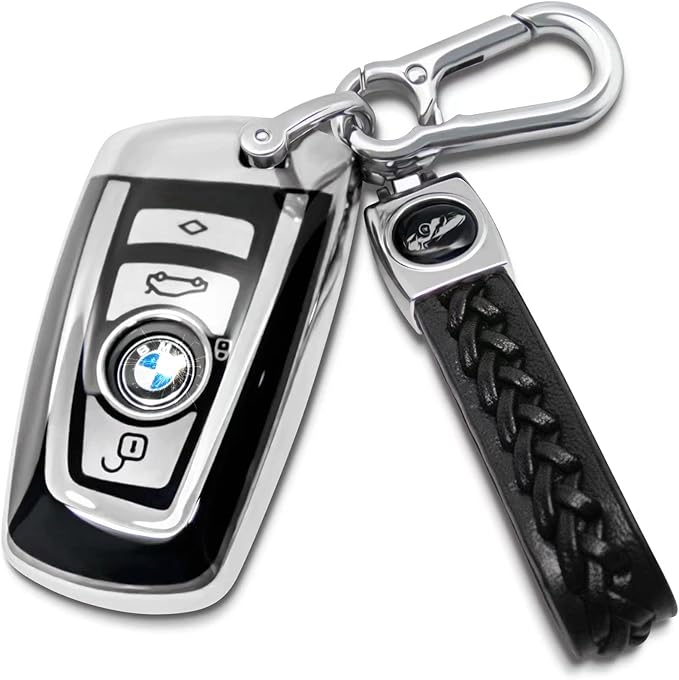 Creativity Suitable For BMW key fob cover. Advanced soft TPU key box is compatible with X1 X3 X4 X5 X6 1 2 4 5 6 7 M3 M5 M6 GT3 GT5 G30 F10 F15 F16 F20 key (Type A Silver Key Case + key chain set)