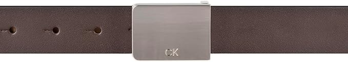Calvin Klein Men's Plaque Buckle Belt - Casual Modern Style With Logo Detail for Jeans and Dress Pants