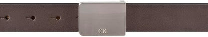 Calvin Klein Men's Plaque Buckle Belt - Casual Modern Style With Logo Detail for Jeans and Dress Pants