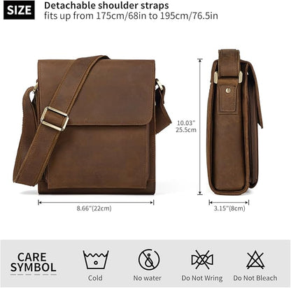 Augus Leather Messenger Crossbody Shoulder Bag for Men Work Business Casual Adjustable straps With YKK Metal Zipper