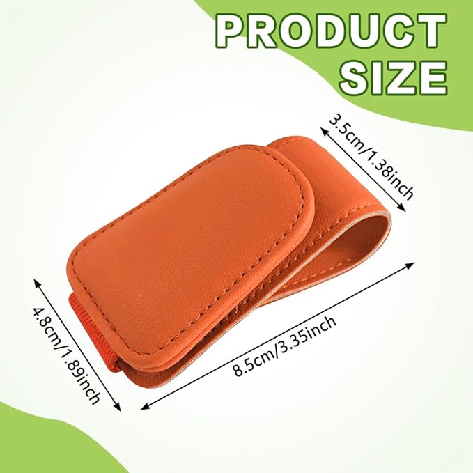 Sunglass Holder for Car, Sunglasses Clip for Car Visor, Magnetic Leather Vehicle Eyeglass Hanger Clip, Auto Ticket Card Glasses Organizer Clamp Accessories for SUV Sedan (Orange)