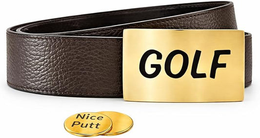 CauraCo Golf Belt Genuine Leather With Gold Buckle Included Ball Marker For Mens Womens Golfers Golfing Shorts And Long Pants