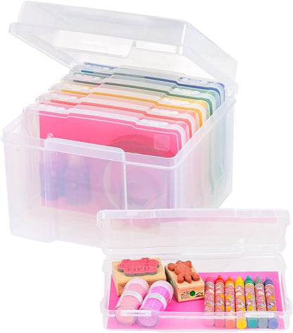 IRIS USA 5" x 7" |Made in USA| Photo Organizers and Picture Storage Box with Handle, 6 Inner Cases/Containers for Tasks, Stickers, Ephemera, & Flashcards - Clear