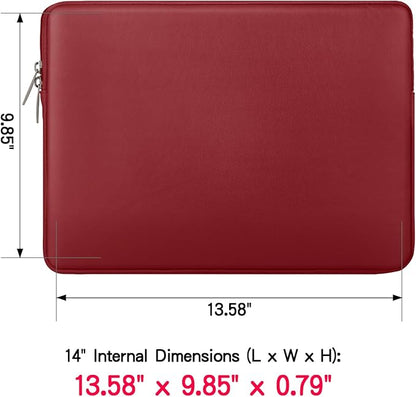 RAINYEAR 14 Inch Laptop Sleeve Soft PU Leather Case Protective Water Resistant Zipper Cover Carrying Bag Compatible with 14" Notebook Computer Chromebook, 14 MacBook Pro/Max(Red)