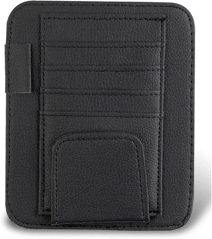 Car Sun Visor Organizer, Small Leather Car Visor Organizer with Sunglasses Clip, Multifunctional Auto Sun Visor Storage Pocket, Card Sleeve Pocket Organizer for Driving License, Pen, Chapstick