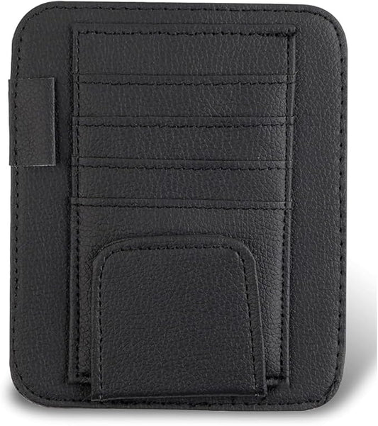 Car Sun Visor Organizer, Small Leather Car Visor Organizer with Sunglasses Clip, Multifunctional Auto Sun Visor Storage Pocket, Card Sleeve Pocket Organizer for Driving License, Pen, Chapstick