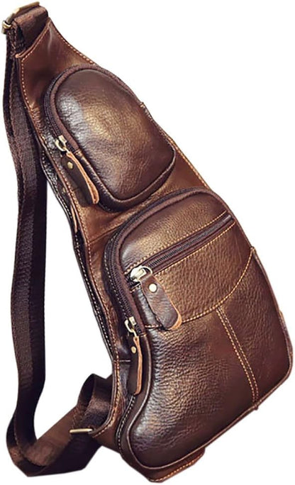 Leather Sling Bag Backpack for Men Women Crossbody Shoulder Chest Day Pack Outdoor Travel Camping Tactical Daypack