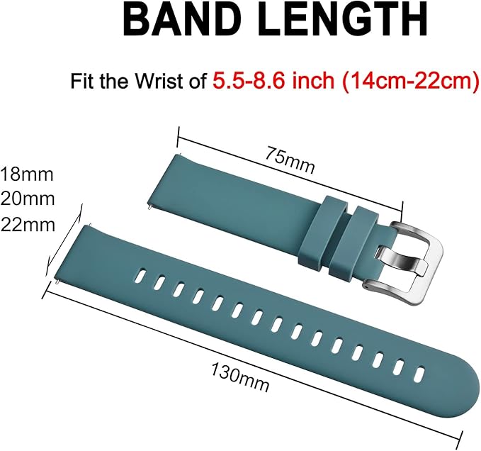 BISONSTRAP Silicone Watch Bands, Slim Watch Straps with Quick Release, 18mm, Cyan (Blue) with Silver Buckle