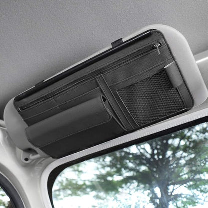 Car Sun Visor Multi-Pocket Net Zipper Organizer Auto Interior Accessories Pocket Organizer Storage Pouch Holder for Card License Pen Glasses (Black)