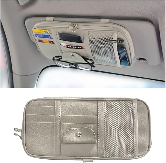 Car Sun Visor Organizer - Sunglasses Holders with Multi-Pocket Net Zippers, SUV Storage Pouch Holder