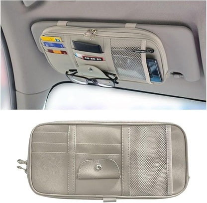 Car Sun Visor Organizer - Sunglasses Holders with Multi-Pocket Net Zippers, SUV Storage Pouch Holder