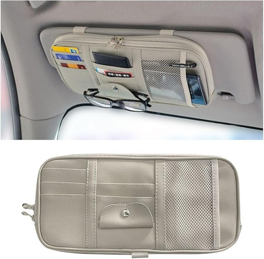 Car Sun Visor Organizer - Sunglasses Holders with Multi-Pocket Net Zippers, SUV Storage Pouch Holder