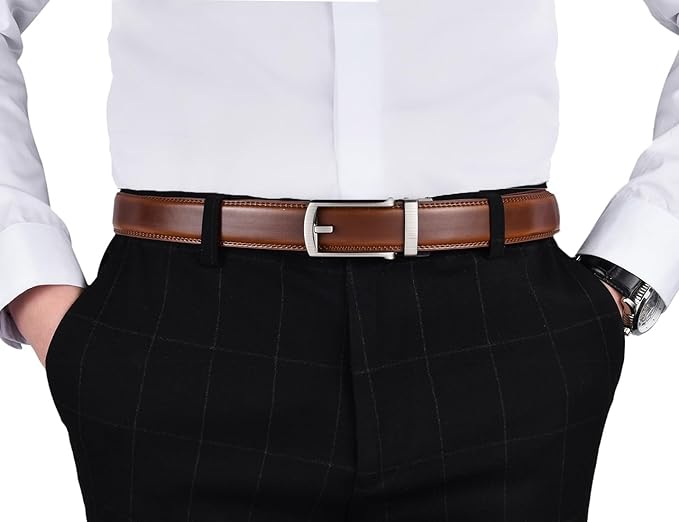 Men's Belt, Leather Ratchet Belt For Men's Dress 3.0cm,1 1/8" Size Adjusted Automatic Buckle
