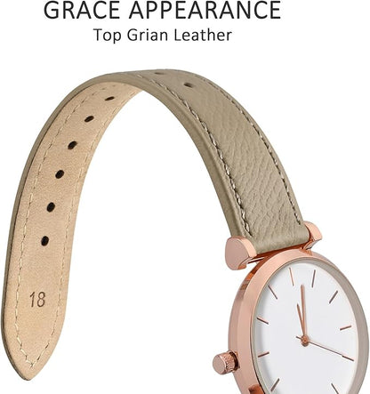 WOCCI 15mm Grace Leather Watch Band for Ladies, Top Grain Leather, Quick Release Replacement Strap with Rose Gold Buckle (Tea)