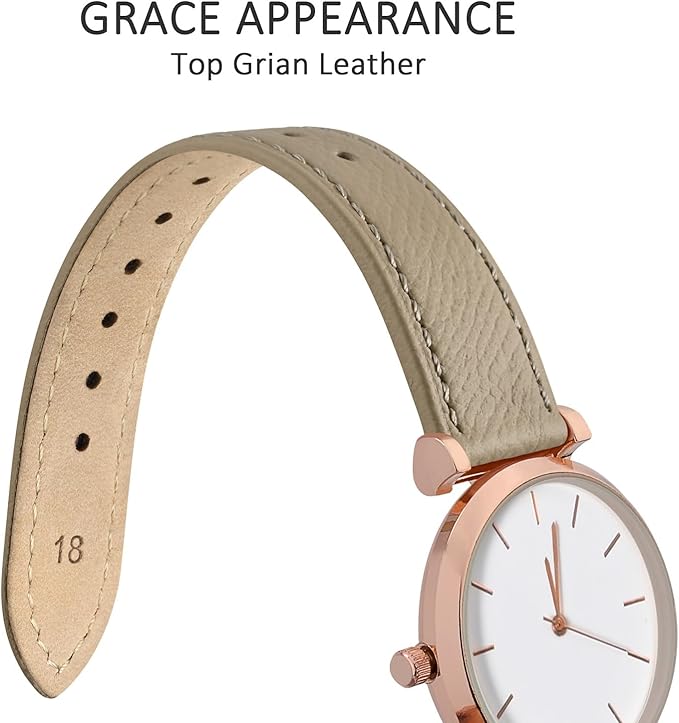 WOCCI 15mm Grace Leather Watch Band for Ladies, Top Grain Leather, Quick Release Replacement Strap with Silver Buckle (Tea)