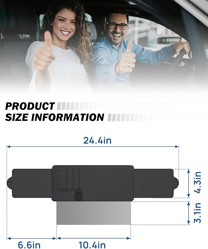 JOYTUTUS Polarized Sunshade Extender for Car with Polycarbonate Lens, Adjustable Sun Visor Extender Anti-Glare, Safe Driving, Window Sun Visor for Car