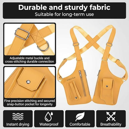 Leather Double Shoulder Armpit Bag for Men Underarm Concealed Rover The Holste Vest for Mens Adjustable Leather Bag (Yellow)