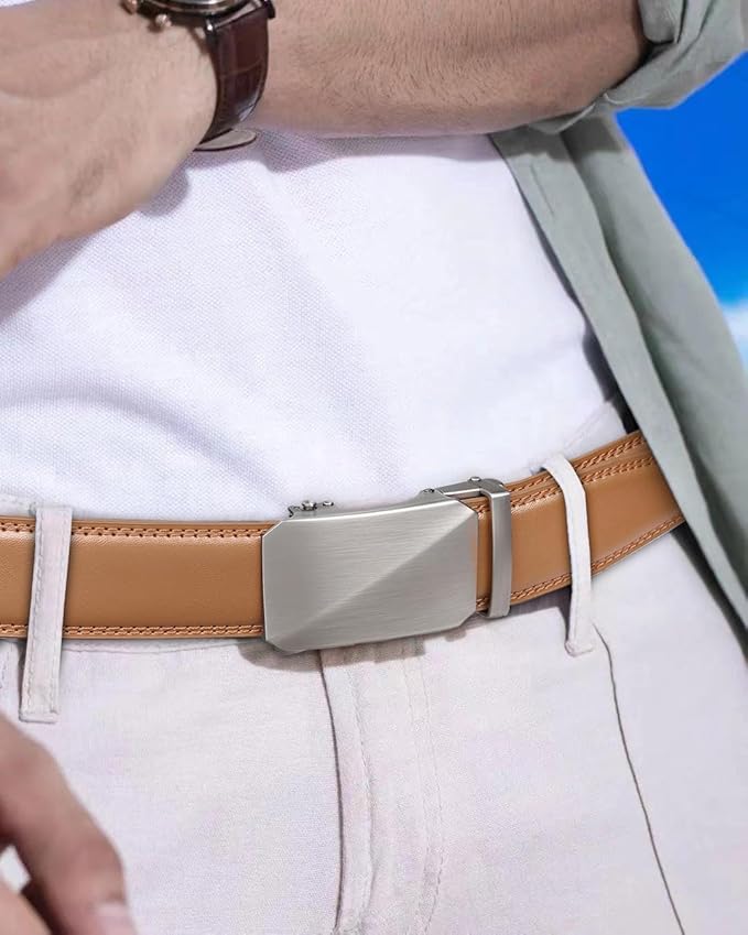Founders & C Ratchet Belts for Men-Black/Brown Belt Leather 1 3/8" for Casual Dress-Micro Adjustable Belt