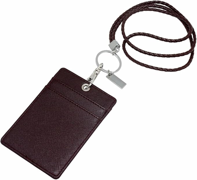 Boshiho Vertical Style PU Leather ID Card Badge Holder with Heavy Duty Lanyard (Brown)