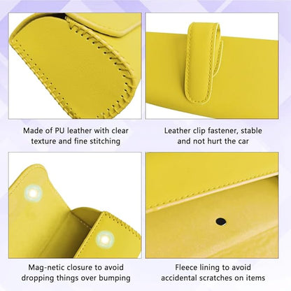 Sunglasses Holder for Car Sun Visor, Sunglass Organizer for Car, Magnetic Leather Eyeglasses Protective Storage Case, Waterproof Glasses Organizer Visor Accessories for Vehicles (Yellow)