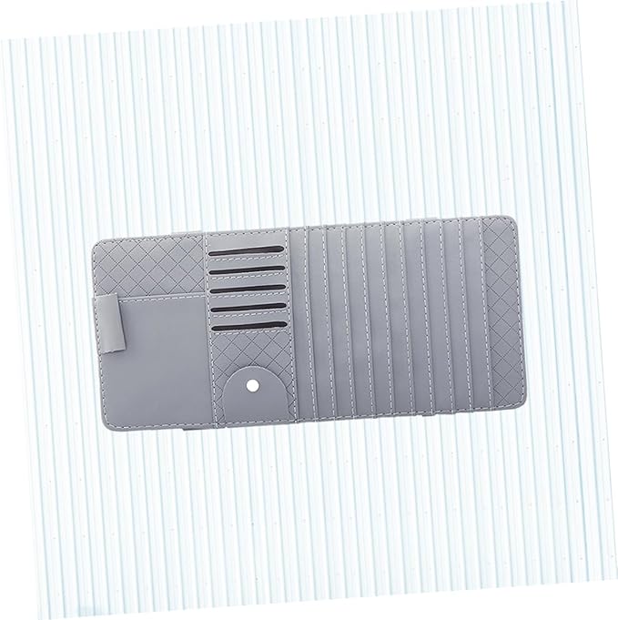 Mobestech Multi-Functional Sun Visor Storage Organizer Bag for Vehicle Stylish Leather Cd and Pen Holder with Mesh Pocket for Easy Access Gray