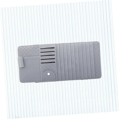Mobestech Multi-Functional Sun Visor Storage Organizer Bag for Vehicle Stylish Leather Cd and Pen Holder with Mesh Pocket for Easy Access Gray
