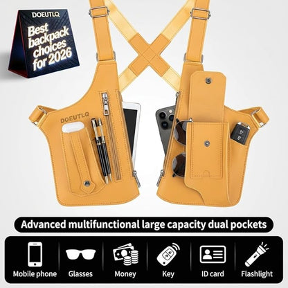 Leather Double Shoulder Armpit Bag for Men Underarm Concealed Rover The Holste Vest for Mens Adjustable Leather Bag (Yellow)