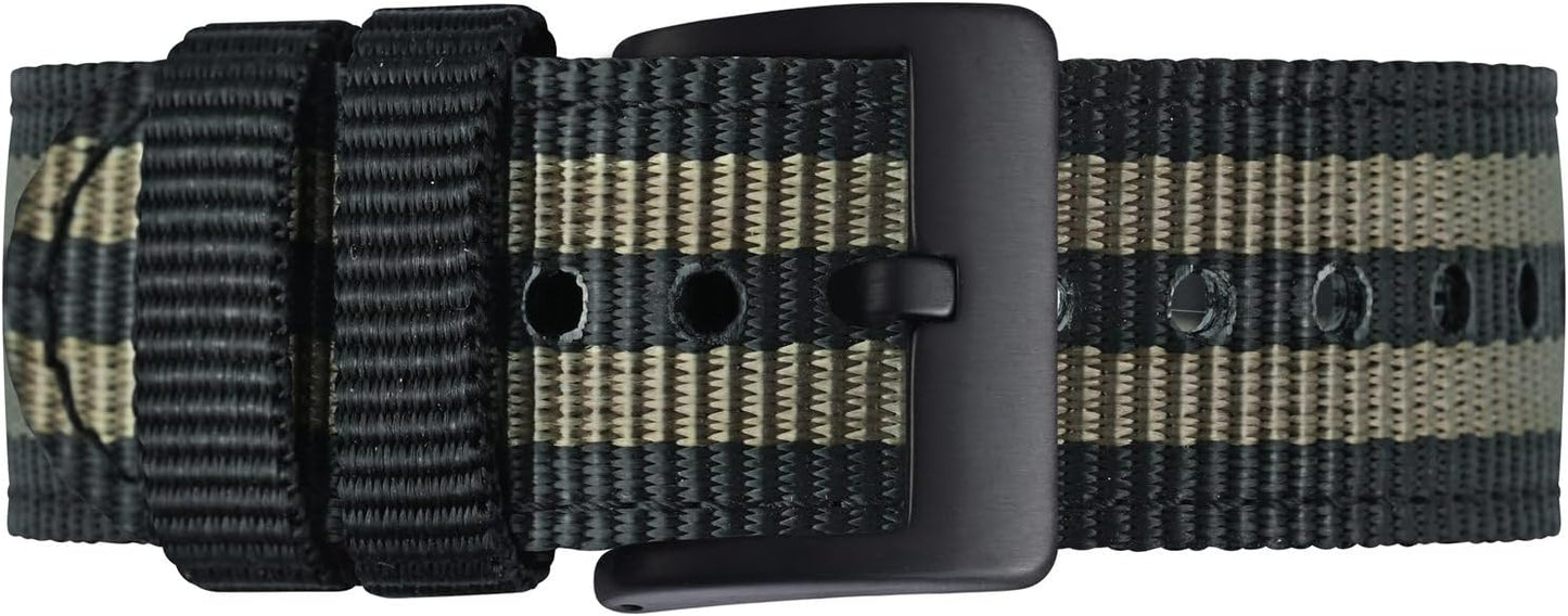 BISONSTRAP Men’s Nylon Watch Bands, Two-Piece Military Watch Straps, Quick Release, Brushed Buckle, Band Width 18mm 19mm 20mm 22mm