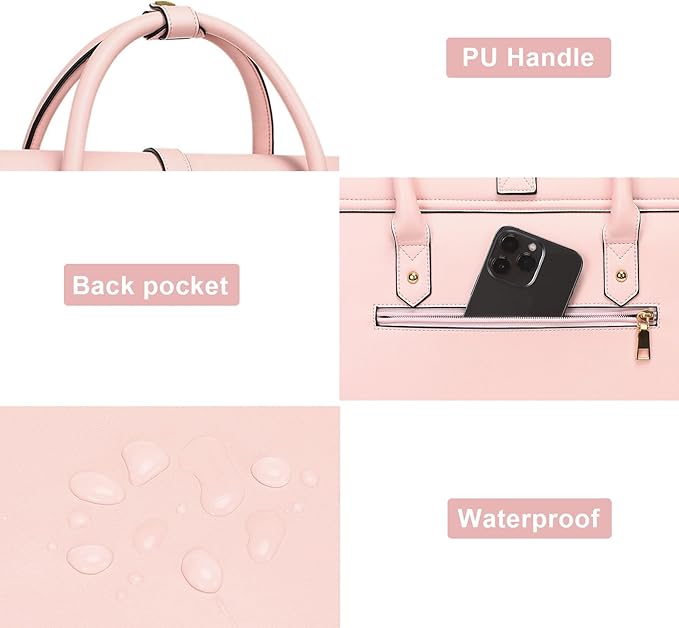 MOSISO Laptop Bag for Women, 17 inch PU Leather Laptop Shoulder Bags Convertible Backpack, 17.3 inch Messenger Bags Casual Handbag Work Briefcase Travel Computer Bag with Bowknot, Pink