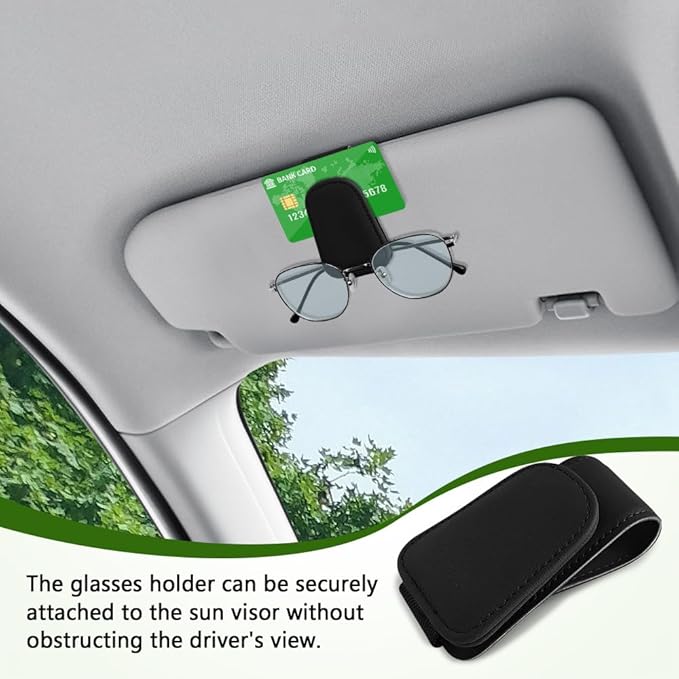Sunglass Holder for Car, Sunglasses Clip for Car Visor, Magnetic Leather Vehicle Eyeglass Hanger Clip, Auto Ticket Card Glasses Organizer Clamp Accessories for SUV Sedan (Black)
