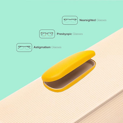 PU Leather Hard Shell Eyeglass Case Glass Holder box for Men and Women with Cleaning Cloth Yellow
