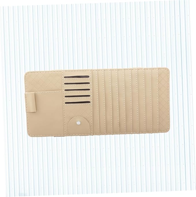 Mobestech Multi-Functional Sun Visor Leather Organizer Bag for Car Cd Holder Storage for Pens Cards and Booklets Stylish Beige Design for Easy Access and Enhanced Vehicle Decor