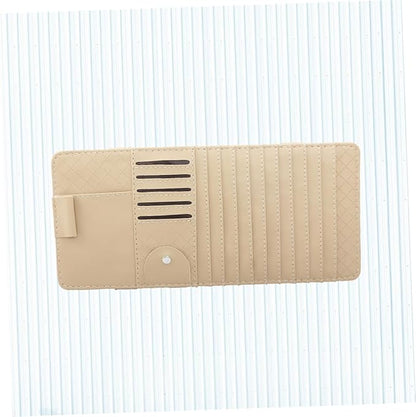 Mobestech Multi-Functional Sun Visor Leather Organizer Bag for Car Cd Holder Storage for Pens Cards and Booklets Stylish Beige Design for Easy Access and Enhanced Vehicle Decor