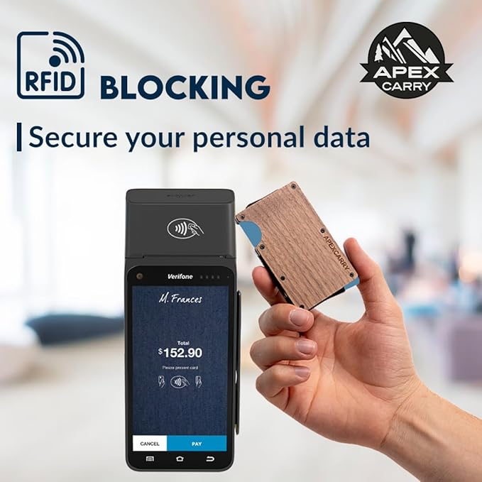 wallets for men - Men's Minimalist Credit Card Holder - Slim Wallet for Men with RFID Blocking - Front Pocket Metal Wallet with Money Clip (Walnut)