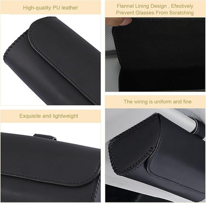 Sunglasses Holder for Car Visor, PU Leather Visor Sunglasses Holder Clip, Auto Eyeglasses Protective Storage Case, Universal Cars Sunvisor Accessories Organizer Box for Sedan, SUV, Van (Black)