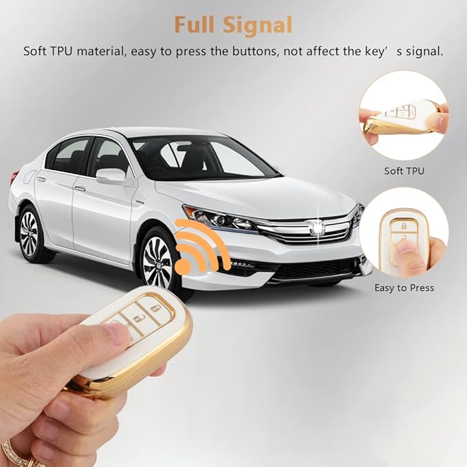 PIFOOG Key Fob Cover Fit for Honda 2025 2024 2023 CRV Civic Accord Pilot HRV 5 Button Car Smart Keys Shell Case with Bling Keychain Full Protector Accessories White Gold TPU Cute Girly Women