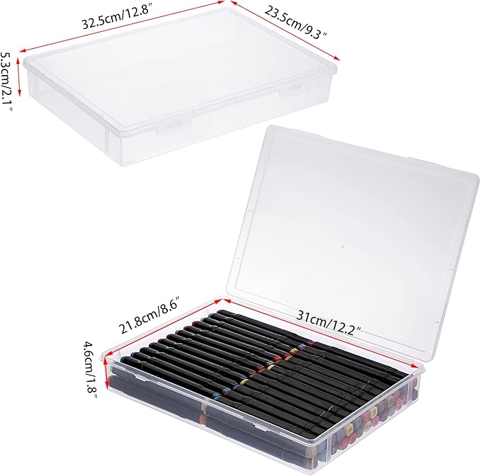 BTSKY Clear Plastic Storage Box with Flap Lid, Multipurpose Craft Organizers and Storage Box Art Supply Storage Organizer Plastic Sewing Box for Pencils Markers Notebooks A4 Files, 3 Pack Large