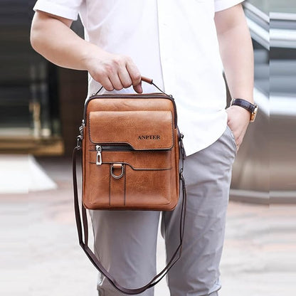 Messenger Bag for Men Crossbody Shoulder Purse Small Vintage PU Leather Satchel Pouch Side Crossover Handbag
