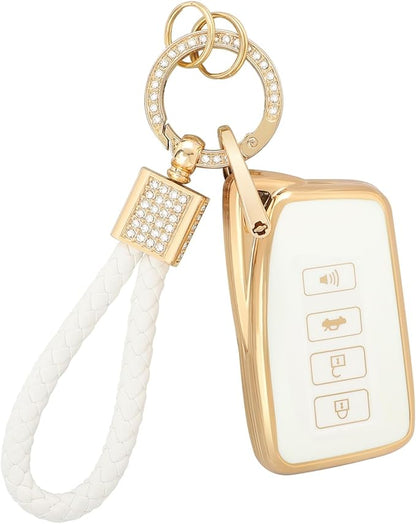 PIFOOG for Lexus Key Fob Cover White Gold Soft TPU 4 Button Car Keys Case Shell Full Protector Bling Keychain for Lexus NX RX GS IS ES LS RC Smart Keys Accessories Girly Women Cute