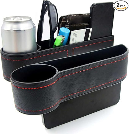 2 Pcs Car Seat Gap Filler - Leather Car Seat Crevice Storage Box with Adhesive Foam Pads, Car Gap Filler Organizer for Front Seat Gap Filler Between Car Seat and Console, Universal Fit