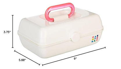 Caboodles Pretty in Petite Makeup Box, Two-Tone White on White, Hard Plastic Organizer Box, 2 Swivel Trays, Fashion Mirror, Secure Latch for Safe Travel