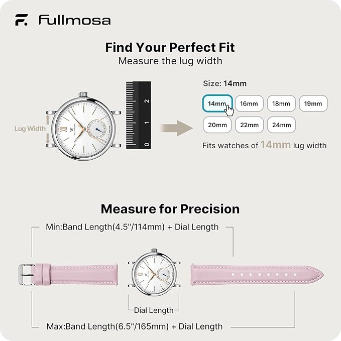 Fullmosa Watch Band, Quick Release Leather Watch Strap for Men Women, Replacement Bands Width 12mm 14mm 16mm 18mm 19mm 20mm 21mm 22mm 24mm