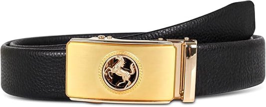 Aurolran Men&Womens Leather Dress Belt Business Automatic Buckle Belt Color-Black Silver Gold