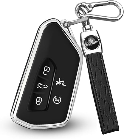 FT FUNTOR Key Fob Cover for Volkswagen,Soft TPU Full Protection Case Compatibale With VW Golf GTI Atlas Skoda Octavia ID3 ID4 MK8 (Black, 5 Buttons)
