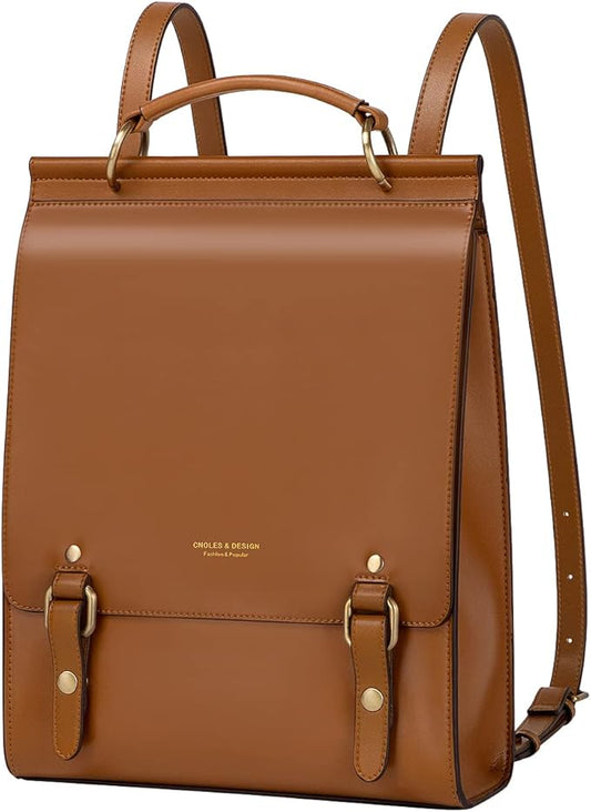 Cnoles Leather Backpack Purse For Women Fashion Ladies Vintage Bags Casual College Travel Backpacks bag Orange